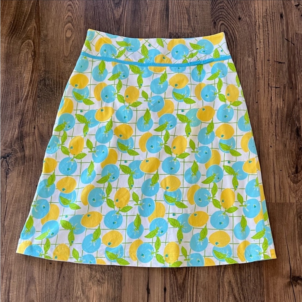 Lilly Pulitzer White Label Lemon Citron & Blueberries A Line Skirt Women’s 10